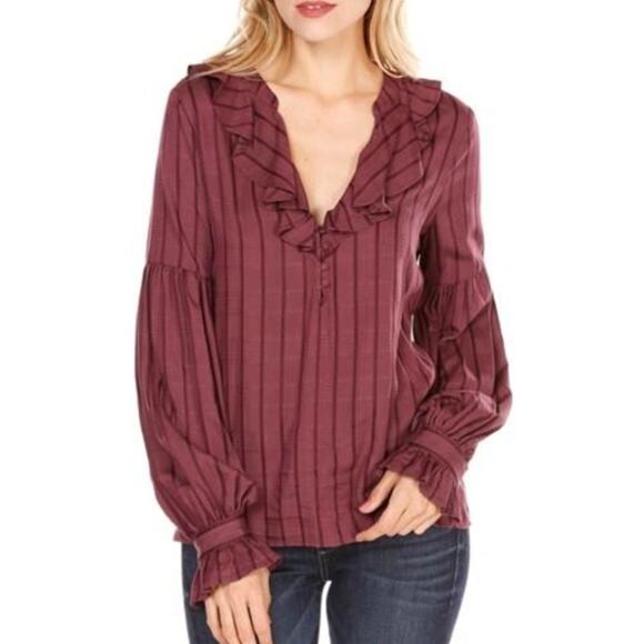 PAIGE Tops - PAIGE wine burgundy purple tonal Russo ruffle long sleeve blouse top